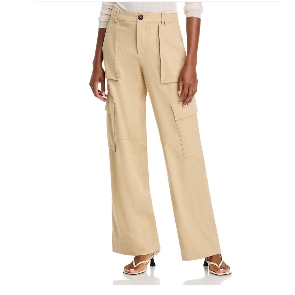 VINCE Wide Leg Cargo Pants Oatmeal Elasticized Waist Button Fly Made in Italy 12